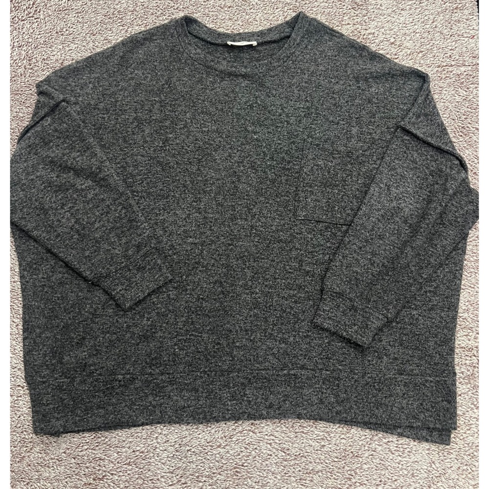 Zenana 2X Charcoal Gray Brushed Hacci Oversized Pullover Sweater Pocket